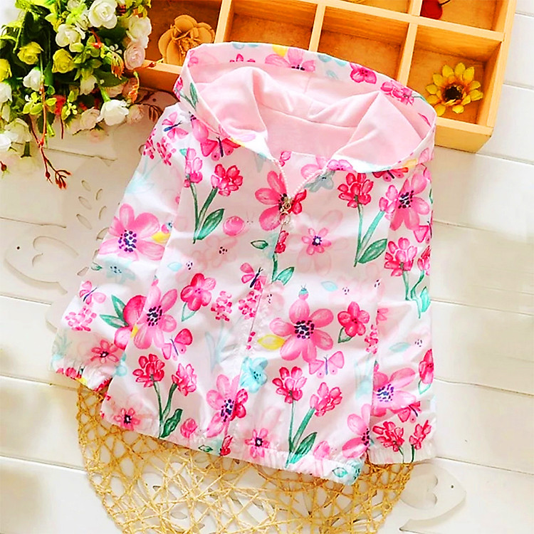 Áo khoác hoa có mũ trùm cho bé gái 3-8 tuổi – AK001