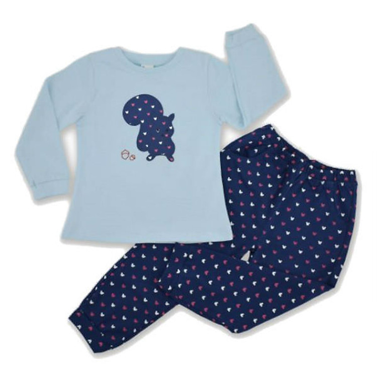 Bộ Thun Bé Gái Thêu Con Sóc Ardilla 01GW2017 - Áo Xanh/Quần Navy