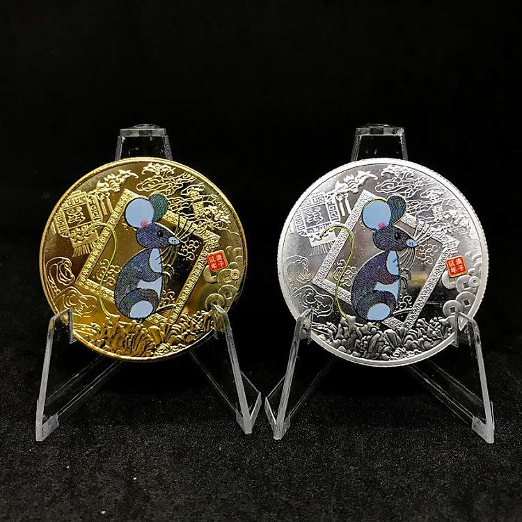 Cặp Đồng Xu Vàng Bạc Hình Con Chuột Mừng Năm Canh Tý 2020 - Quà Tặng trang trí dịp tết - TMT Collection