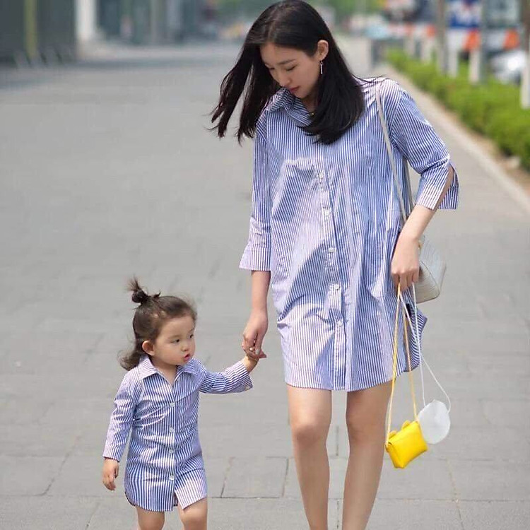 Combo đầm đôi sơ mi cho mẹ và bé gái