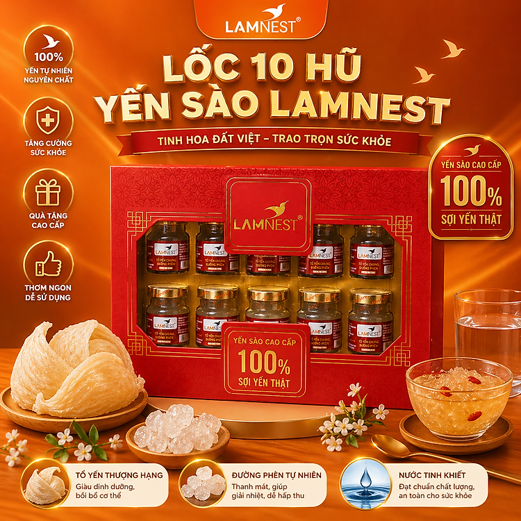 Lốc 10 hũ yến chưng sẵn Yến sào Lamnest 4gram yến tươi nguyên chất