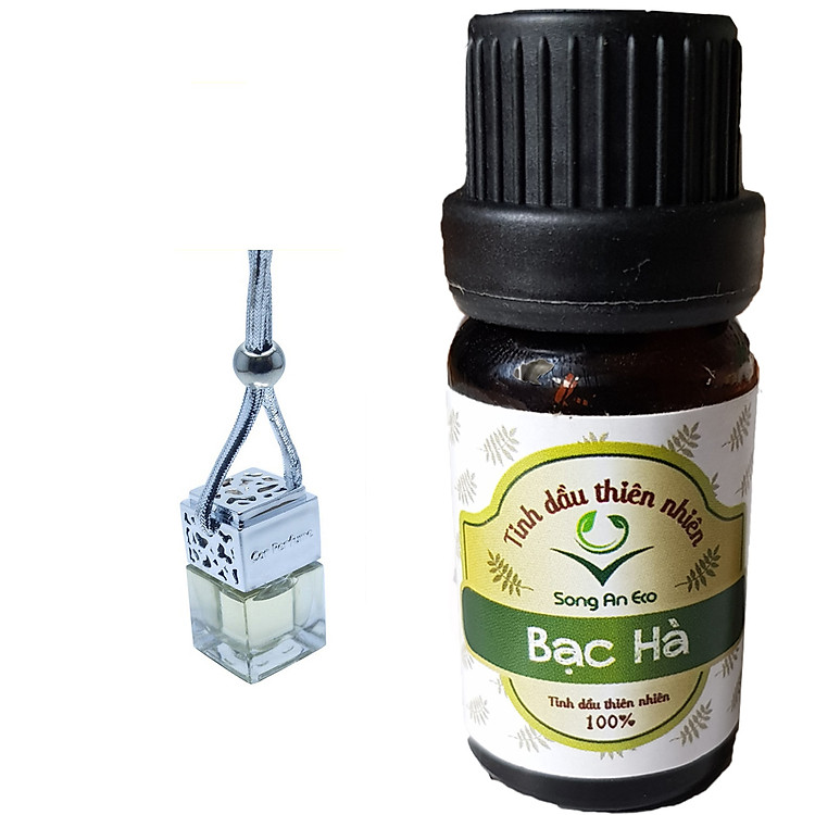 Combo 100ml tinh dầu bạc hà Song An Eco và 1 chai treo nắp vuông (treo xe, tủ quần áo, nhà tắm)- Giao mầu ngẫu nhiên
