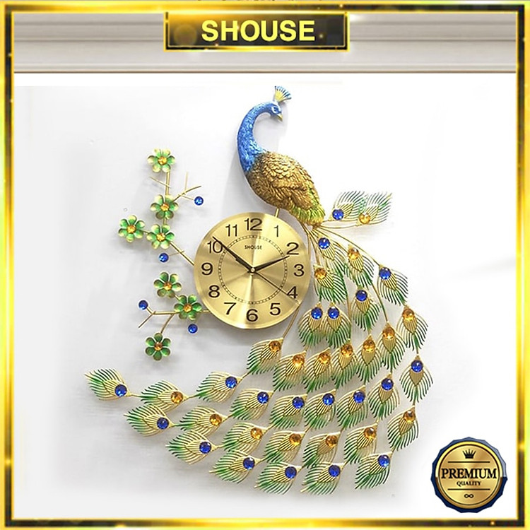 Đồng Hồ Treo Tường Con Chim Công Khổng Tước Kim Trôi A68 Nghệ Thuật Cao Cấp Shouse hiện đại 3D kích cỡ lớn đẹp treo phòng khách