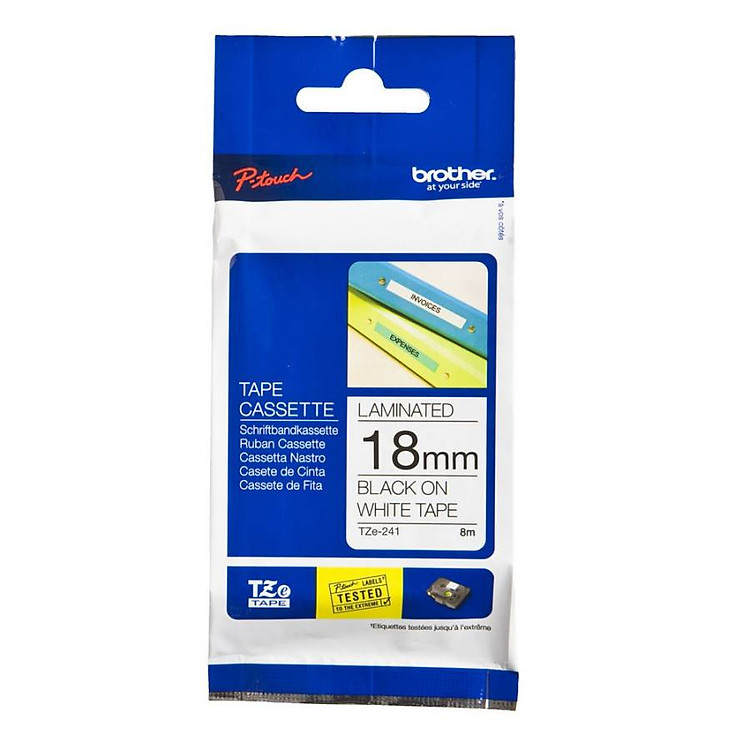 Nhãn in tiêu chuẩn Brother TZe-241, chữ đen nền trắng, 18mm x 8m - Hàng Chính Hãng