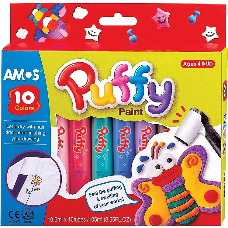 Bút màu sơn AMOS Puffy paint (Hộp 10 màu)