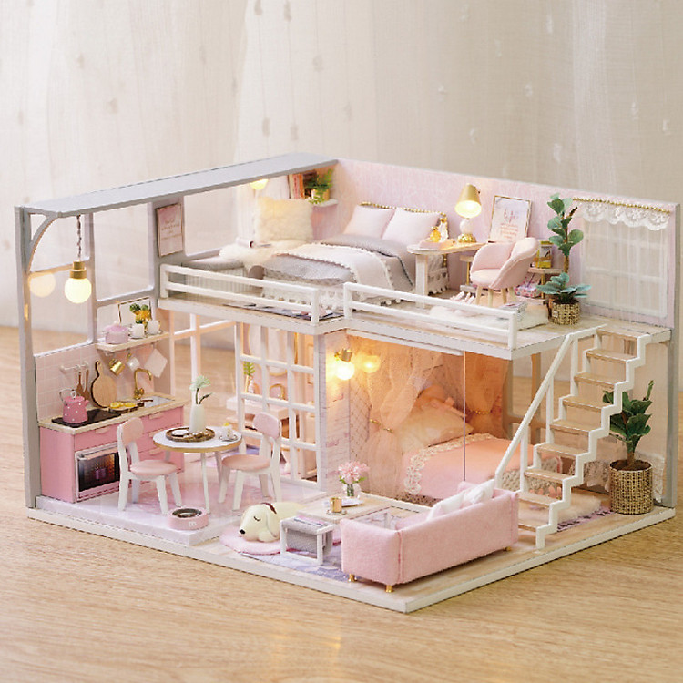 Mô hình nhà búp bê gỗ - biệt thự màu hồng Girlish Dream