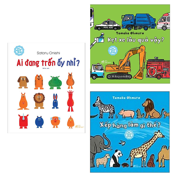 Combo Ehon Thông Minh Cho Trẻ Mẫu Giáo: Ai Đang Trốn Ấy Nhỉ? + Xếp Hàng Làm Gì Thế? + Kẹt Xe Lâu Quá Vậy? (Tặng Kèm Bookmark Happy Life)