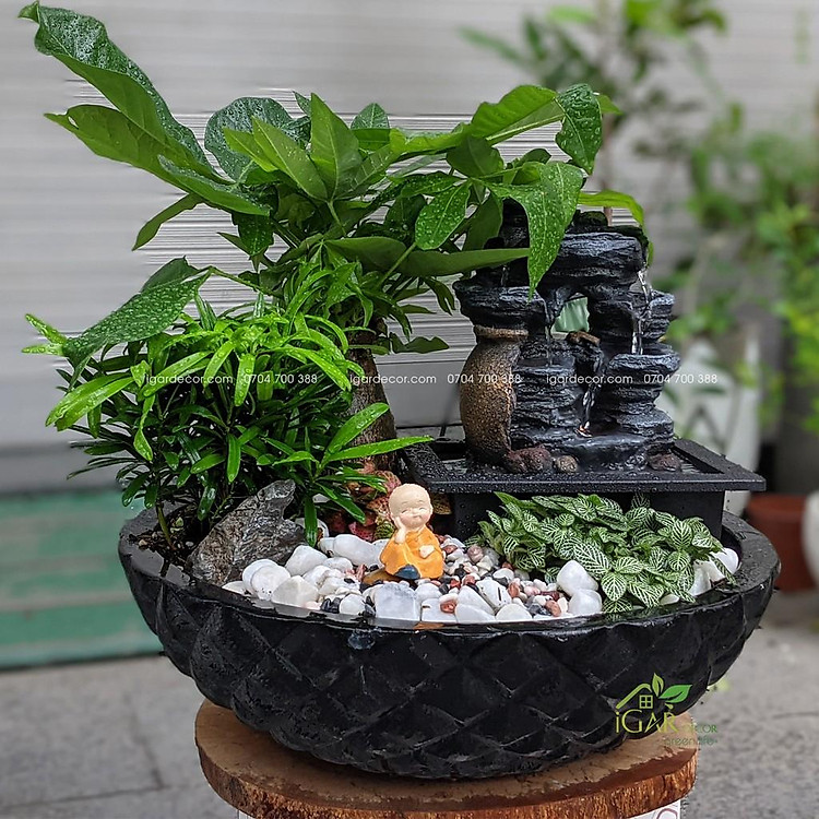 Thác nước tiểu cảnh – Lu Vỡ, trang trí bàn làm việc, phòng khách tiểu cảnh trong nhà