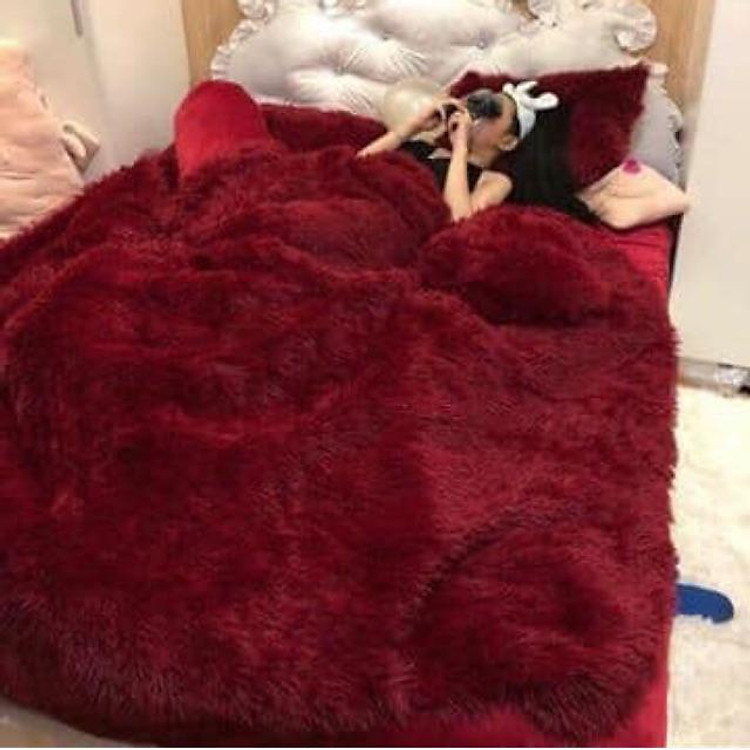 Bộ Chăn Ga Gối Nỉ Nhung Lông Cao Cấp Mẫu Màu Đỏ