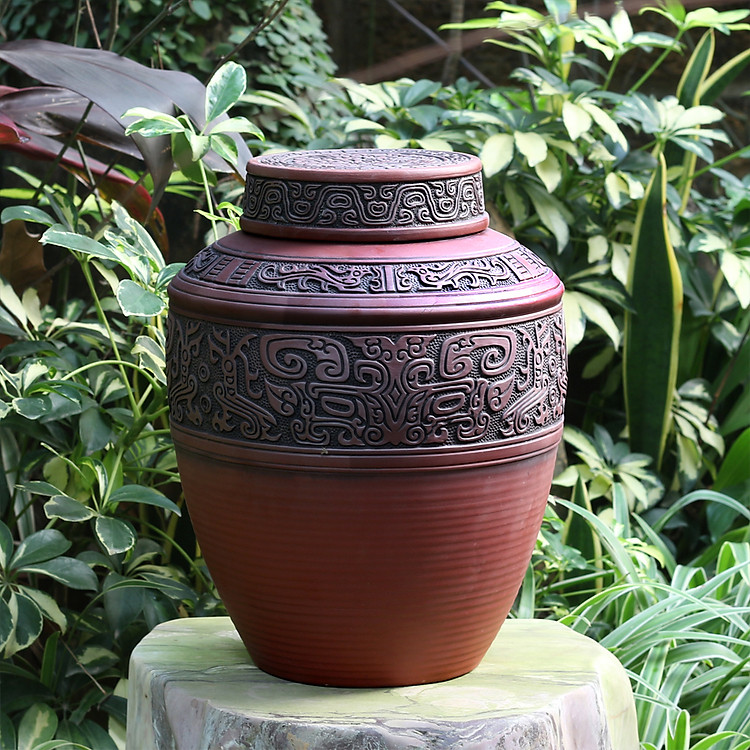Chum sành ngâm rượu đắp nổi hoa văn cổ 10L