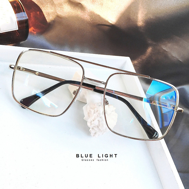 BLUE LIGHT - Kính Giả Cận, Gọng Kính Cận Nam Nữ Mắt Vuông To Gọng Bạc Hàn Quốc