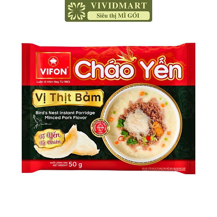 VIFON - Cháo yến Vifon hương vị Thịt bằm, cháo yến Vifon thịt bằm, Cháo tổ yến thịt bằm Vifon (50g/gói)