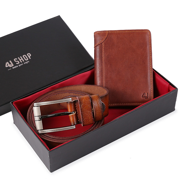 Combo ví đứng FB246N và thắt lưng T230B da bò thật sang trọng