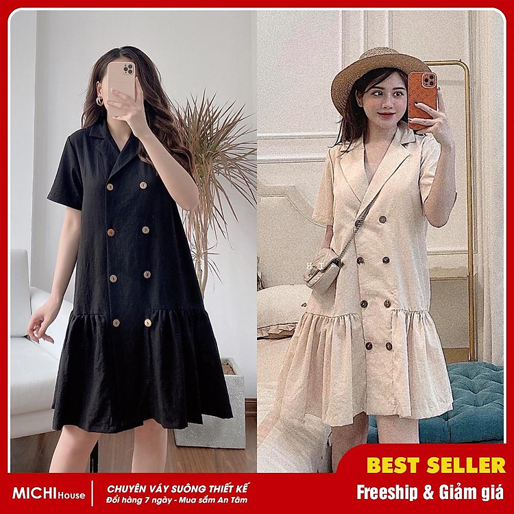 Váy Suông Đuôi Cá Cổ Vest Công Sở MICHI House Đầm Đũi Thiết kế Dáng Xuông Xòe Rộng Freesize V270