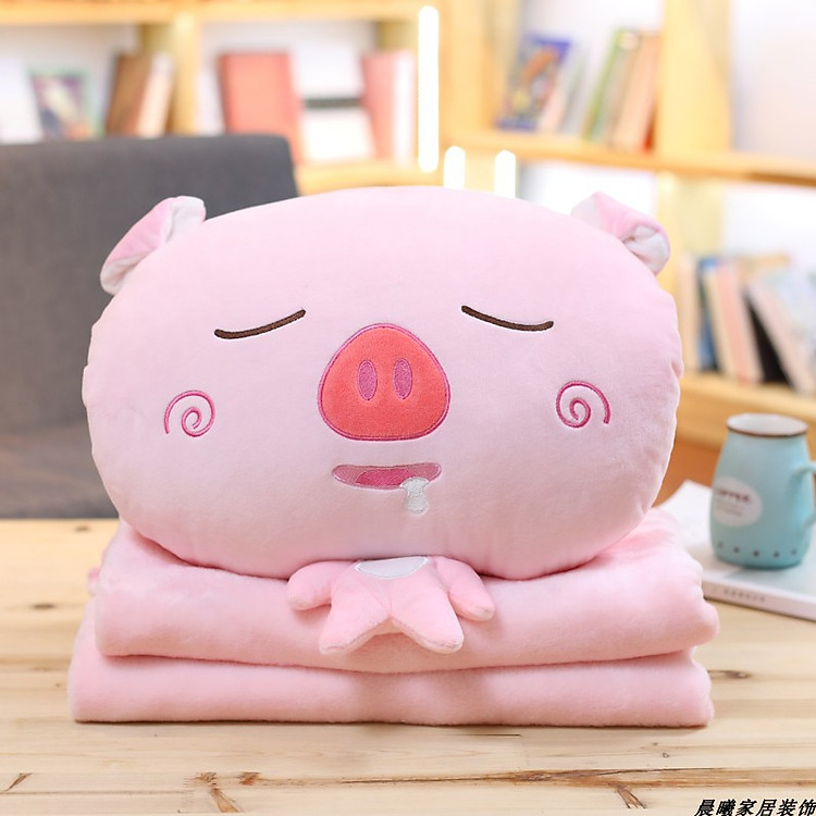 Bộ gối và mền văn phòng Heo hồng cute 3 chức năng, nỉ nhung siêu mịn