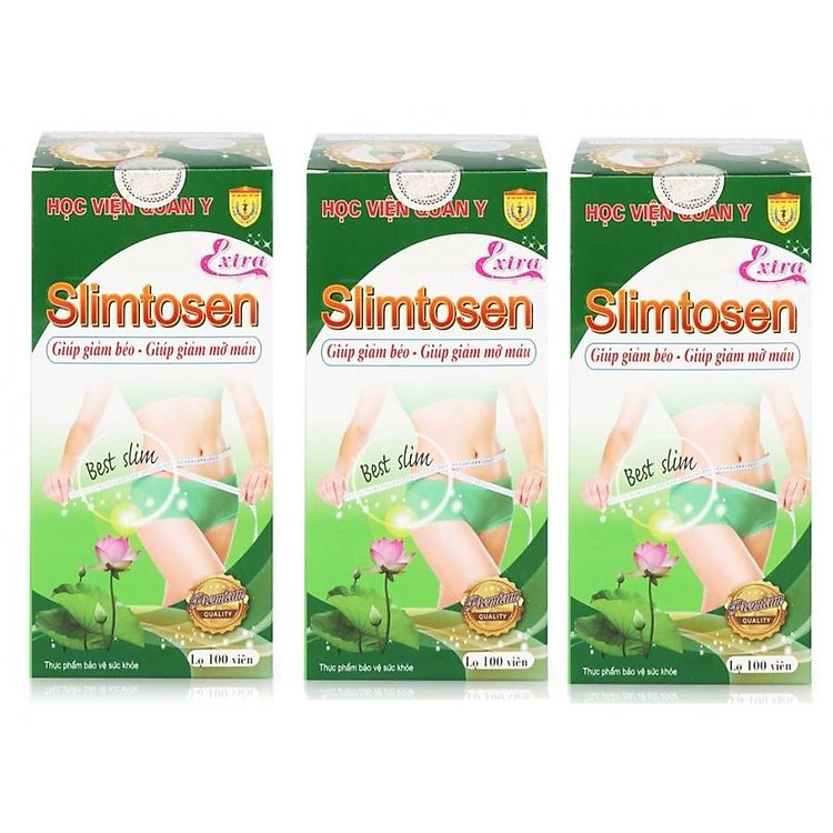 Combo 3 Thực phẩm chức năng viên uống hỗ trợ giảm cân, giảm béo lá sen Slimtosen Extra Học Viên Quân Y Việt Nam ( 100 viên/hộp)