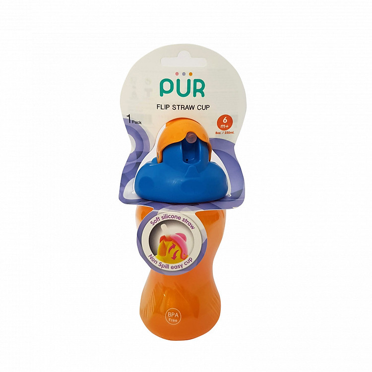 Bình uống nước 250ml ống hút nắp bật (không quai) Pur nhập khẩu Thailand cho bé (đa màu)