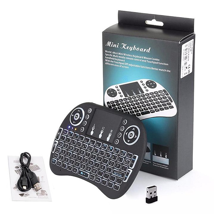 Bàn phím mini phiên bản mới đèn nền đổi mầu cho Smart TV, TV Box, Laptop có touchpad, pin sạc