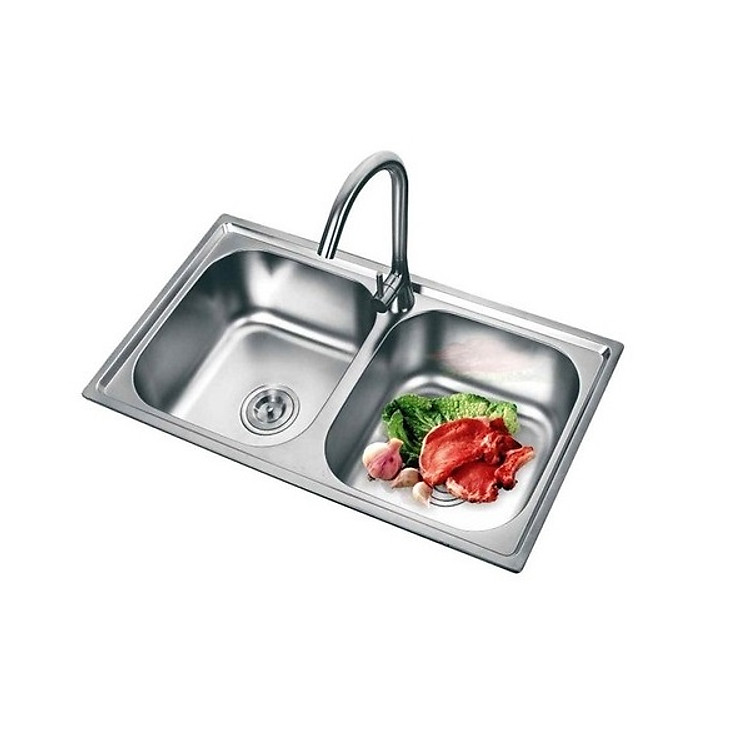 Chậu Rửa Chén Đôi INOX + Vòi Rửa
