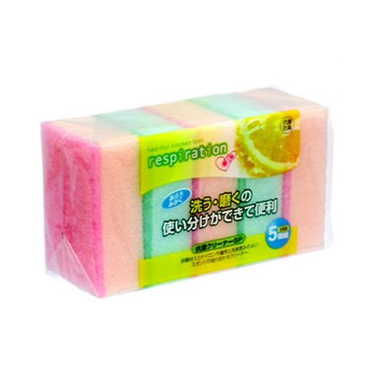 Set 5 miếng xốp rửa bát 1 mặt ráp (Made in Japan)