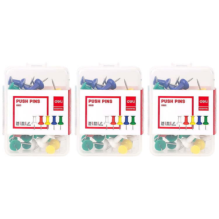 Combo 3 Hộp Ghim Mũ Nhựa Màu Deli E0021
