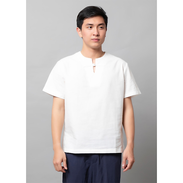 Áo Đũi Nam Cộc Tay Cổ V 1 Cúc Tết Gài
