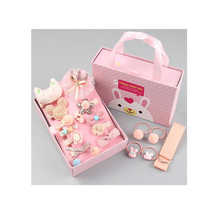 Hộp quà tặng bé gái buộc tóc kẹp tóc đính nơ 16 chi tiết
