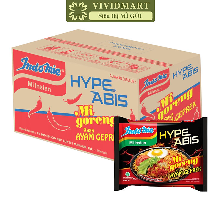 INDOFOOD - Mì xào khô Indomie hương vị Gà giòn siêu cay, Mì xào khô gà giòn siêu cay Indomie ăn liền (85g/gói)