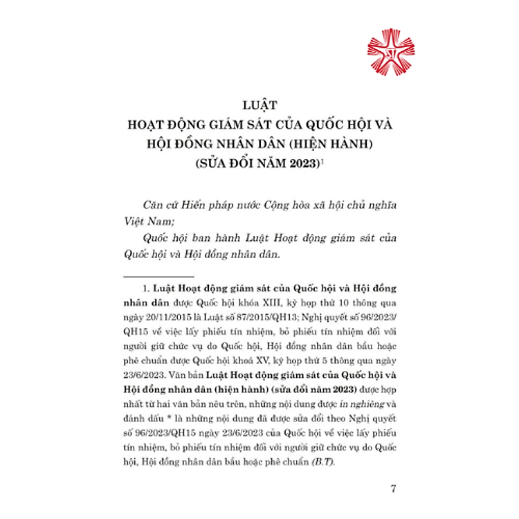 Luật Hoạt động Giám sát của Quốc hội và Hội đồng Nhân dân (sửa đổi năm 2023) (bản in 2023) - Ảnh 5