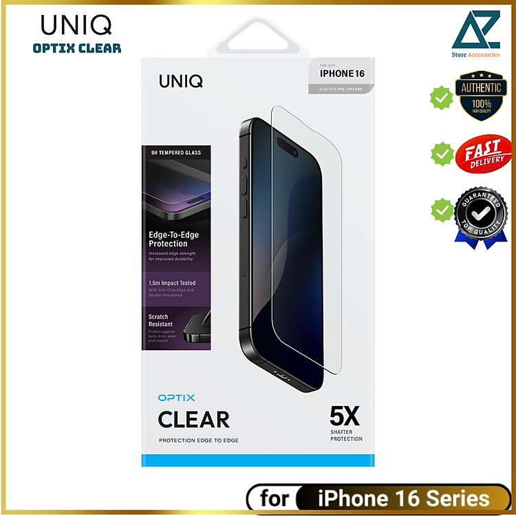 Miếng Dán Cường Lực Kèm Khung Dán UNIQ OPTIX CLEAR cho iPhone 16 / iPhone 16 Plus/ iPhone 16 Pro/ iPhone 16 ProMax/ iphone 17/ 17 air/ 17 pro/ 17 pro max_ Hàng chính hãng