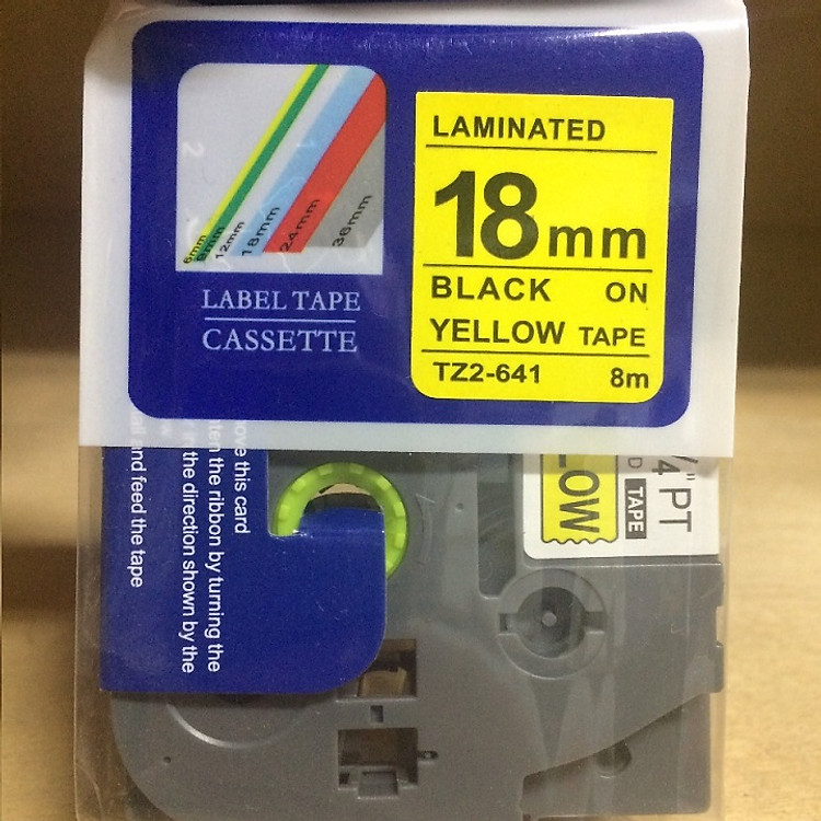 Combo 02 nhãn in TZ2-641 tiêu chuẩn - Chữ đen trên nền vàng 18mm - Hàng nhập khẩu