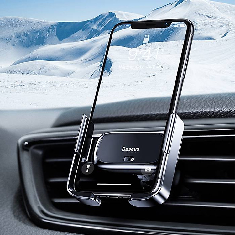 Giá đỡ đế giữ cảm biến cho điện thoại kẹp lỗ thoát khí hiệu Baseus Mini Electric Car Holder dùng trên xe hơi xe ô tô Khóa thông minh tự động - Hàng nhập khẩu
