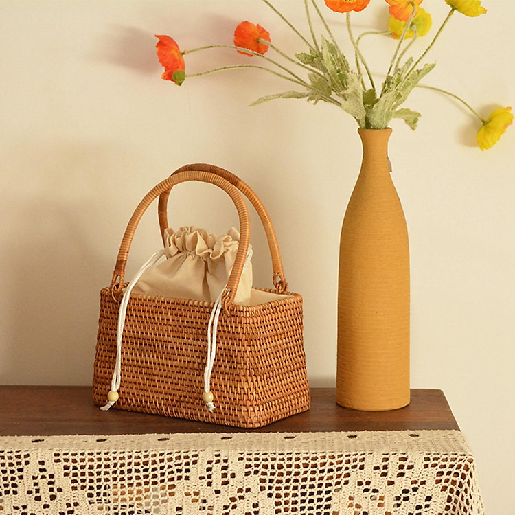 Rattan Woven Bag Straw Bags Top Handle Wicker Baskets Handbags Boho Style Beach Bag Hand Basket