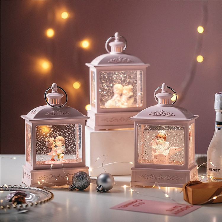 Hộp Nhạc Cầu Tuyết Đèn Lồng Vintage Cặp Đôi Máy Bay Nhỏ Và Gấu Trắng - Ảnh 3