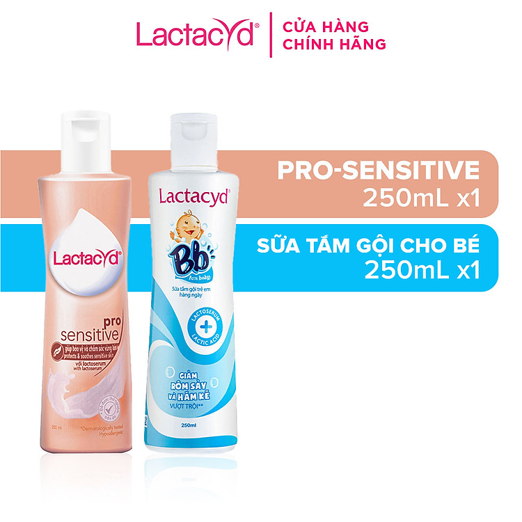 Bộ Dung Dịch Vệ Sinh Lactacyd Pro Sensitive Da Nhạy Cảm 250ml + Sữa Tắm Gội Trẻ em Lactacyd Baby Gentle Care 250ml