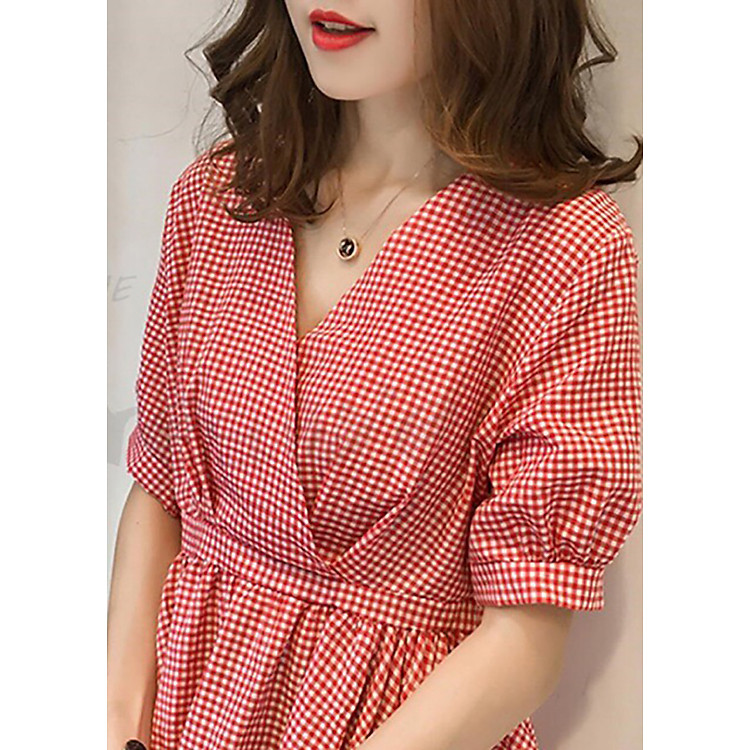 Áo Sọc Caro Cổ Chéo Xinh Đẹp