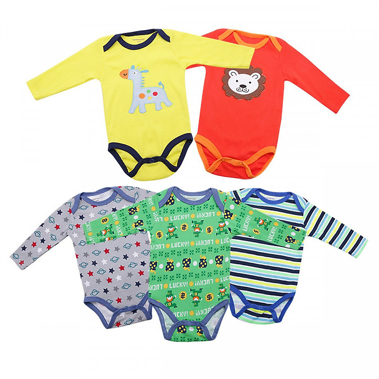 Set 5 Bodysuit Tay Dài Cho Bé Trai - Màu Ngẫu Nhiên