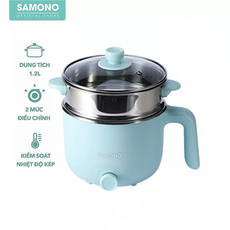 Nồi điện đa năng SAMONO SW-DG01 dung tích 1.2L có xửng hấp nấu lẩu hấp rau nấu chè tùy thích - Hàng chính hãng