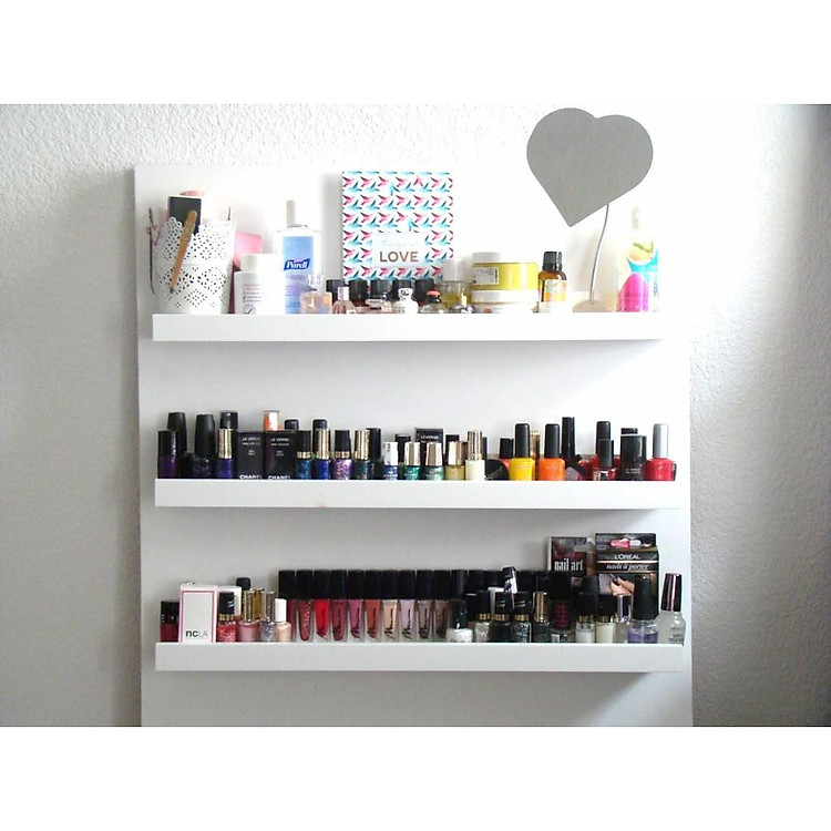 Kệ Nail để sơn - Kệ để sơn móng tay treo tường gỗ lõi xanh chống ẩm bộ 3 thanh ngang 60cm (Trắng)