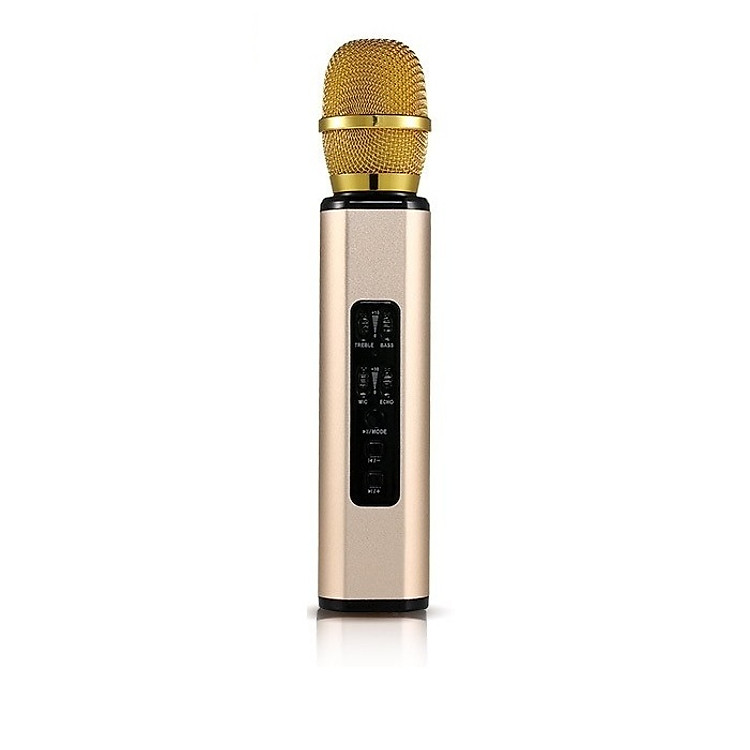 Micro Kèm loa karaoke Bluetooth hát karaoke bằng điện thoại cao cấp PKCB BM06 cắm thẻ nhớ có thể dùng trợ giảng 3 trong 1 Vàng ánh kim