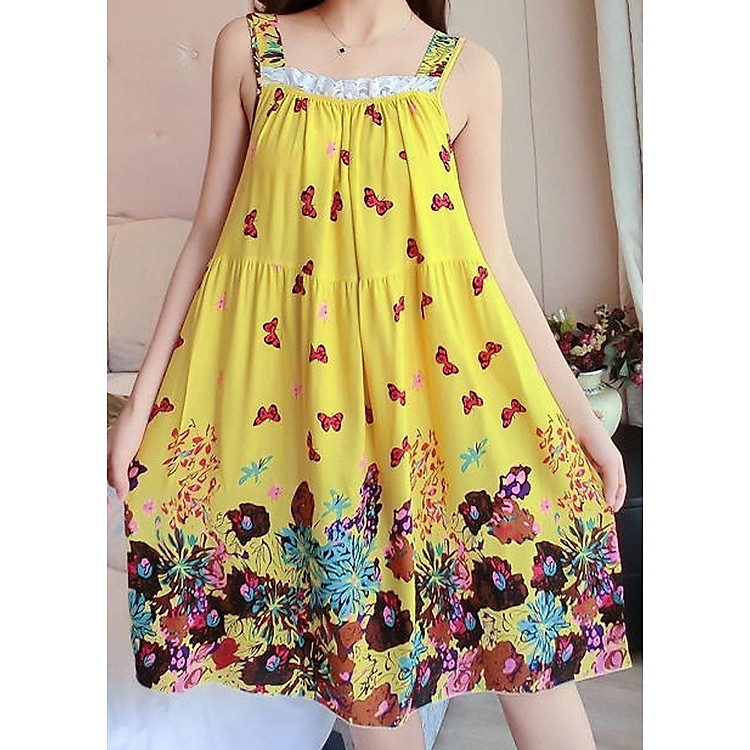 Bộ váy hai dây lanh mát mịn mặc ở nhà đi ngủ tiện lợi dành cho bạn gái