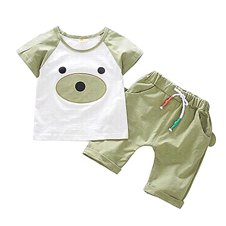 Bộ Quần Áo Gấu Xanh Lá 23 Cho Bé Chất Cotton