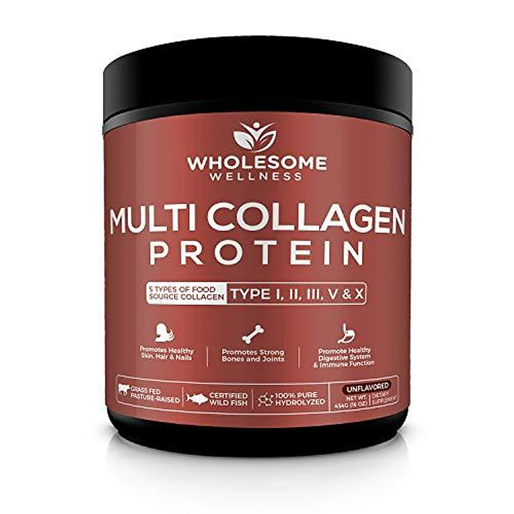 Multi Collagen Protein Powder Hydrolyzed (Type I II III V X) Grass-Fed All-in-One Super Bone Broth + Collagen Peptides - Premium Blend of Grass-Fed Beef, Chicken, Wild Fish, Eggshell Collagen