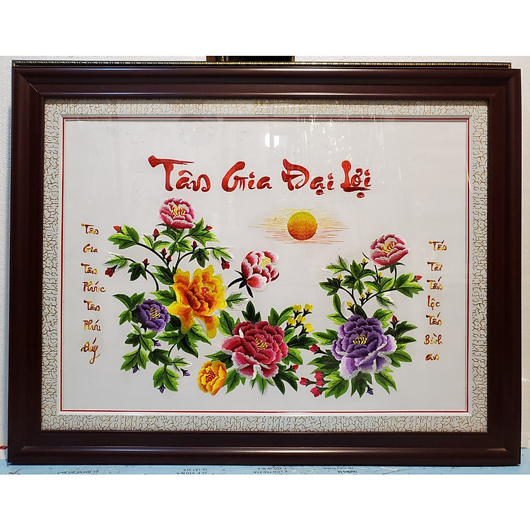 TRANH THÊU - HOA MẪU ĐƠN -HOA ĐÀO -ĐÔI UYÊN ƯƠNG