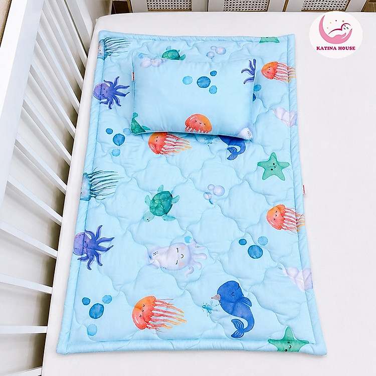 Combo gối nệm cho bé đi học mẫu giáo Katina House, vải tencel mềm mại thoáng mát