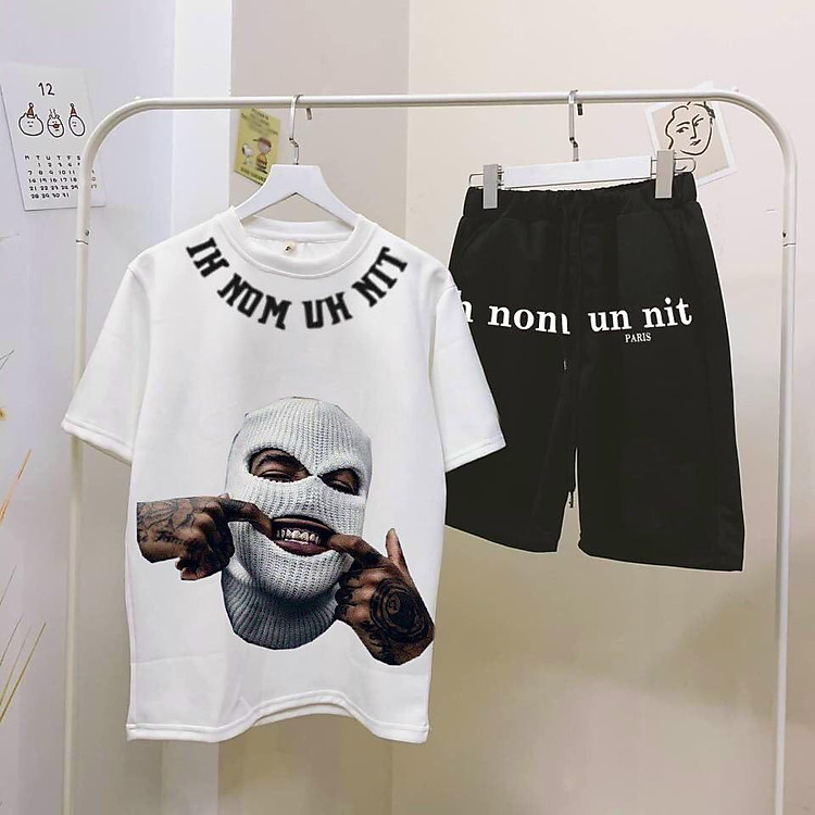 BỘ ĐỒ NAM THỂ THAO hè hoạ tiết hoạt hình sét quần áo mặc nhà thun cotton mát nhẹ 2 màu đen trắng