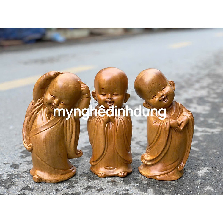 Tượng Tam Tâm Gỗ Bách Xanh (25x14x11cm) - Ảnh 2