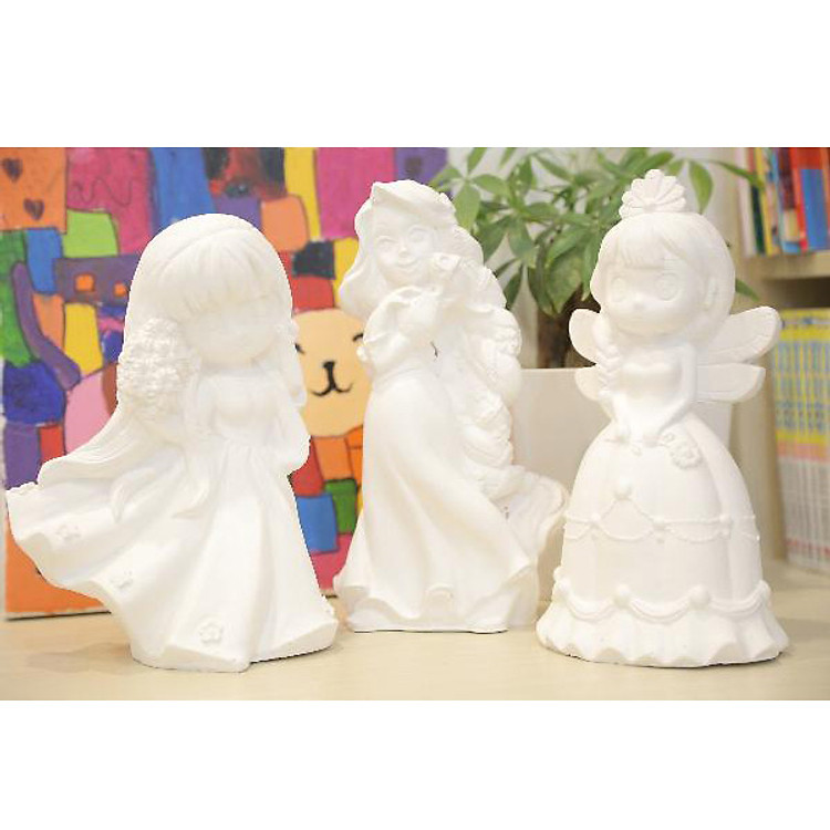 3 TƯỢNG THẠCH CAO CAO CẤP SIZE F - CÔNG CHÚA TÓC MÂY - CÔNG CHÚA TÓC CÀI HOA VÀ CÔNG CHÚA CÁNH TIÊN