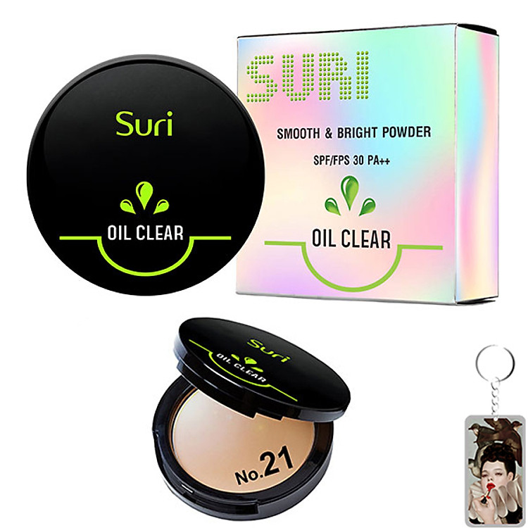 Phấn Trang Điểm Suri Oil Clear Smooth & Bright Powder Hàn Quốc 12g # No.21 Da tự nhiên tặng kèm móc khóa