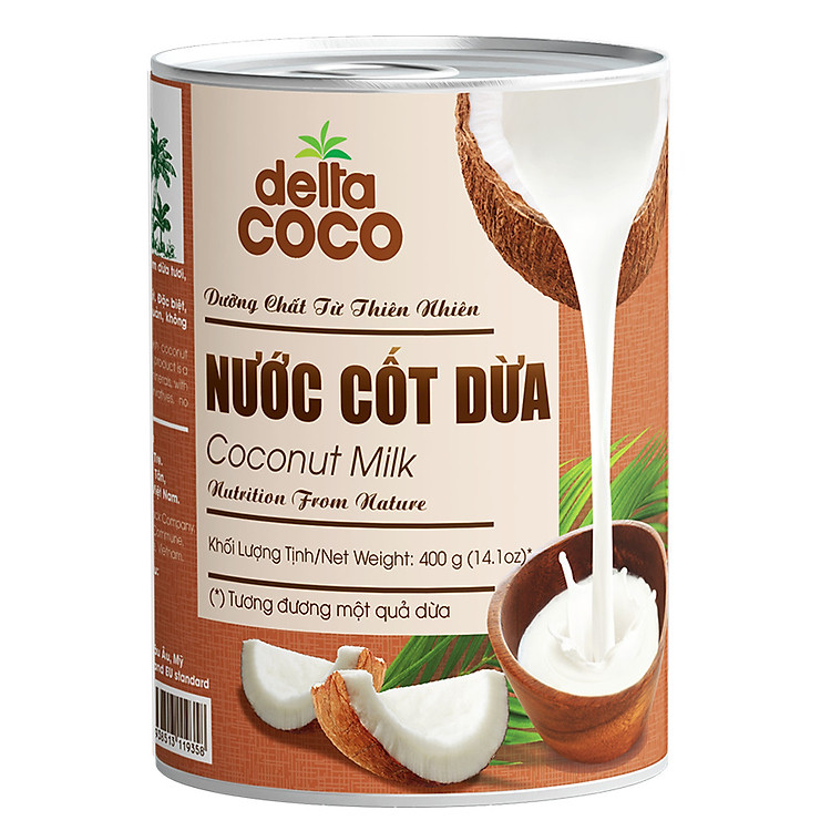 Nước Cốt Dừa Đóng Lon Delta Coco 400ml - Nhãn Mới, Sản Xuất Từ 100% Dừa Bến Tre, Nắp Bật Tiện Lợi, Vị Tươi, Thơm Ngon Đặc Trưng, Không Sử Dụng Phụ Gia Chất Cấm